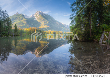 View of Hintersee lake in Berchtesgaden National Park Bavarian Alps, Germany View of Hintersee lake in Berchtesgaden National Park Bavarian Alps, Germany 116835219