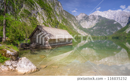 Bootshaus am Obersee lake in Berchtesgaden National Park, Alps Germany 116835232