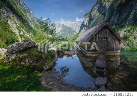 Bootshaus am Obersee lake in Berchtesgaden National Park, Alps Germany 116835233