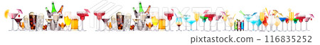 Different alcohol cocktails like beer, martini, soda, champagne, whiskey Different alcohol cocktails like beer, martini, soda, champagne, whiskey 116835252