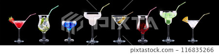 Different alcohol cocktails like beer, martini, soda, champagne, whiskey 116835266