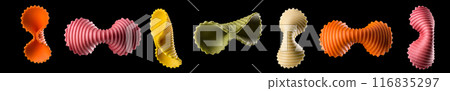 Macro photo of farfalle pasta isolated on black with clipping path Macro photo of farfalle pasta isolated on black with clipping path 116835297
