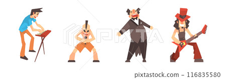 People Musicians Playing Musical Instrument and Singing Vector Set 116835580