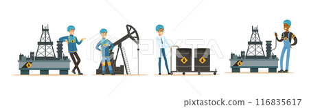 Oil Industry Man Worker Character in Uniform Vector Set 116835617