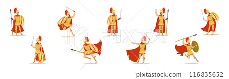 Spartan Man in Red Cloak and Helmet Armed with Spear, Sword and Shield Attacking Vector Set Spartan Man in Red Cloak and Helmet Armed with Spear, Sword and Shield Attacking Vector Set 116835652