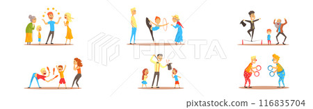 Street Entertainer and Performer Acting Show Trick Vector Set 116835704