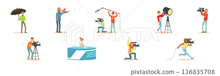 News Program Crew of Professional Cameraman And Journalist Vector Set News Program Crew of Professional Cameraman And Journalist Vector Set 116835708