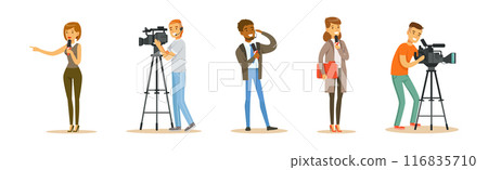 News Program Crew of Professional Cameraman And Journalist Vector Set News Program Crew of Professional Cameraman And Journalist Vector Set 116835710