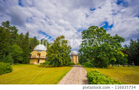 Moletai Observatory in a green park offers scenic educational experience for astronomy enthusiasts Moletai Observatory in a green park offers scenic educational experience for astronomy enthusiasts 116835734