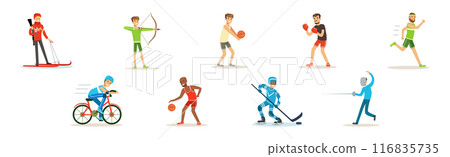 Athletic Man Character Enjoy Sport Activity Vector Set 116835735