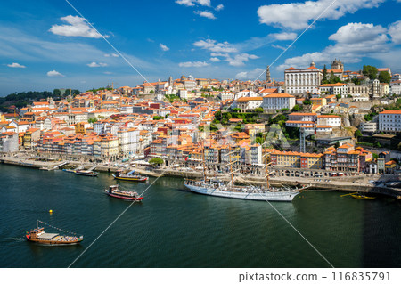 Aerial view of Porto city, Portugal, on sunset 116835791