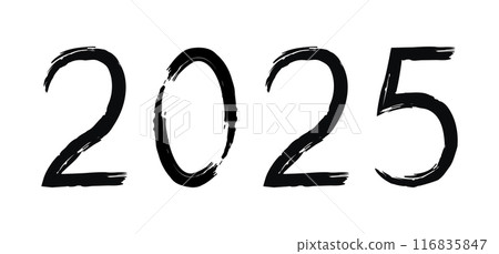Inscription 2025 with a brush. Calendar cover numbers in handmade grunge style Inscription 2025 with a brush. Calendar cover numbers in handmade grunge style 116835847