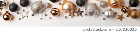 Gold, Silver, and Black Christmas Ornaments 116836029