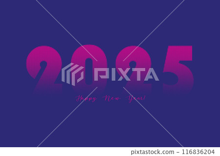 2025 Happy New Year. Numbers with circular halftone dot pattern texture. Vector half tone illustration. Holiday greetings on blue background horizontal poster. 116836204