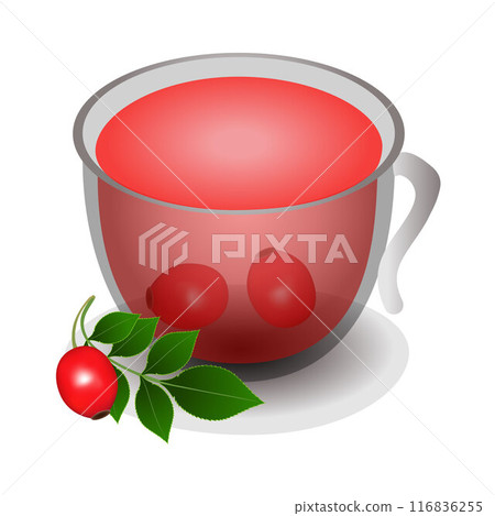 Cup of tea from rose hips isolated on a white background. 116836255