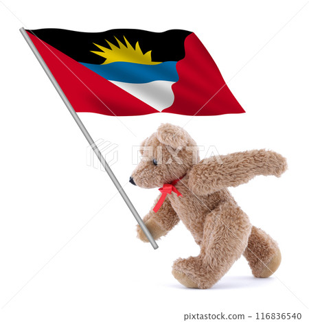Antigua and Barbuda flag being carried by a cute teddy bear 116836540