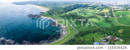 Aerial photography of Aomori Prefecture: Drone photographs Tanesashi Coast from above Nakasuka and Osuka Coast 116836826