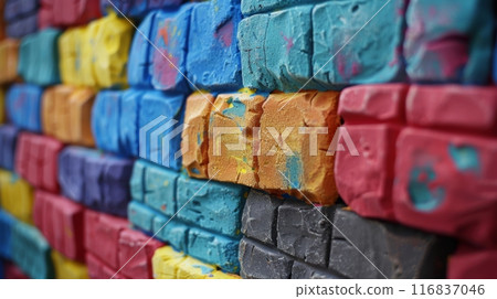 Colorful background of a wall made of play doh bricks 116837046
