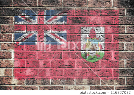 A Bermuda flag on a brick wall background A Bermuda flag on a brick wall background 116837082