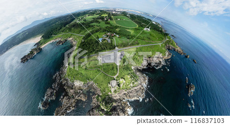 Aerial photography (Aomori Prefecture) Drone shot of Ashigezaki Observatory from above Tanesashi Coast Aerial photography (Aomori Prefecture) Drone shot of Ashigezaki Observatory from above Tanesashi Coast 116837103