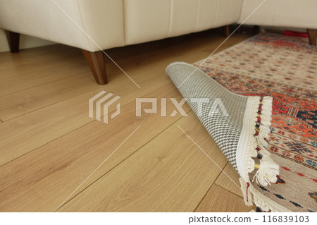 carpet texture background on wooden floor with copy space  116839103