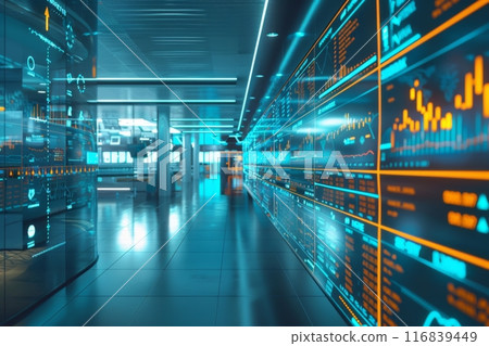 Futuristic Financial Office with Data Displays 116839449