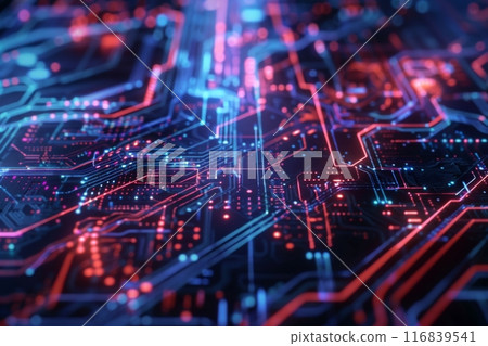 Close-Up of High-Tech Circuit Board with Microchip 116839541