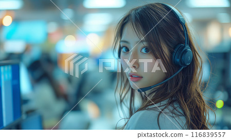 一名女子在呼叫中心工作 116839557
