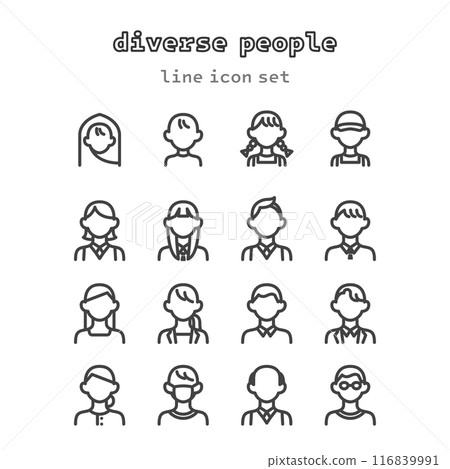 diverse peoples vector line icon set 116839991