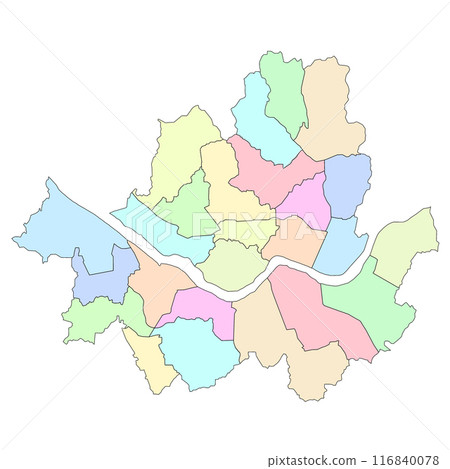 color map of Seoul City gu or districts, administrative map of the South Korean Seoul City 116840078