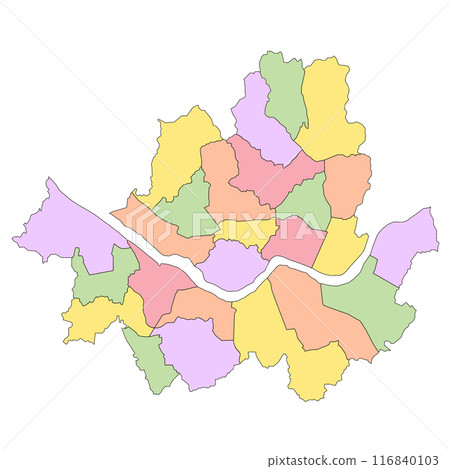 color map of Seoul City gu or districts, administrative map of the South Korean Seoul City 116840103