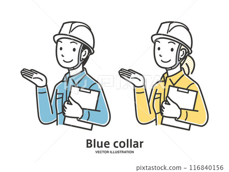 Male and female field workers guiding Male and female field workers guiding 116840156