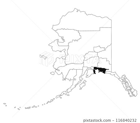 Map of chugach borough in Alaska state on white background. single borough map highlighted by black colour on Alaska map. UNITED STATES, US 116840232
