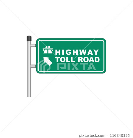 Highway toll road sign on post pole vector graphics 116840335