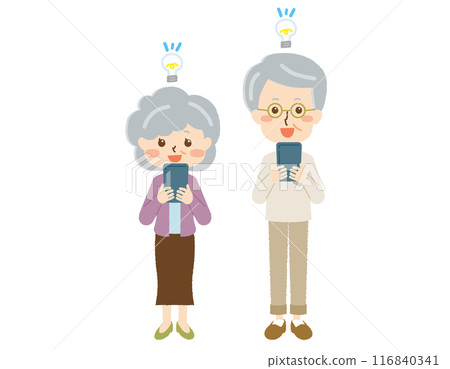 Illustration of a senior couple using a smartphone 116840341