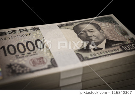 新的日本紙幣。 500萬日圓捆綁的負面形象 新的日本紙幣。 500萬日圓捆綁的負面形象 116840367