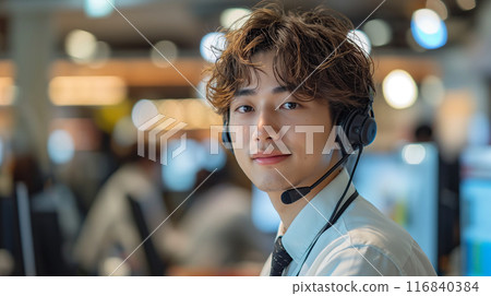 A man working in a call center A man working in a call center 116840384