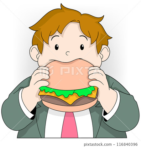 fat man is eating a hamburger fat man is eating a hamburger 116840396