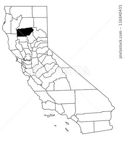 Map of tehama County in California state on white background. single County map highlighted by black colour on California map. UNITED STATES, US Map of tehama County in California state on white background. single County map highlighted by black colour on California map. UNITED STATES, US 116840435