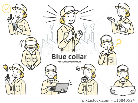 Illustration material set of female factory workers 116840554