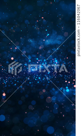 This abstract background showcases deep blue tones, bokeh lights, and sparkles, ideal for various media projects, providing a vibrant and festive atmosphere for celebratory occasions 116842067
