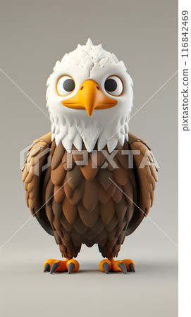 Bring happiness by incorporating a delightful 3D bald eagle figure with vibrant eyes, colorful feathers, and a joyful pose, ideal for various projects suitable for all age groups 116842469