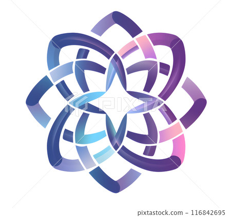 The logo features a striking pattern of a purple and electric blue circle with a star in the center, symbolizing symmetry and art. It is a fashionable accessory with a bold graphic font 116842695