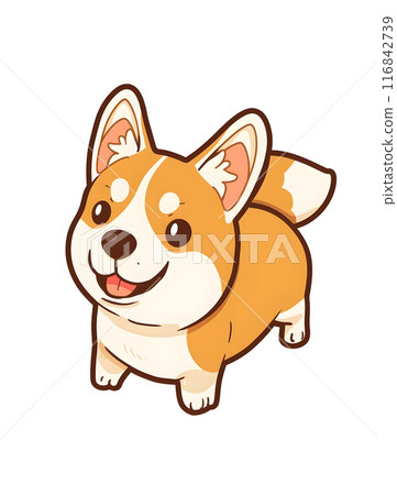 The adorable Corgi dog in this animated cartoon is ideal for childrens shows, petthemed projects, and heartwarming films, spreading joy and cheer with its friendly and playful nature 116842739