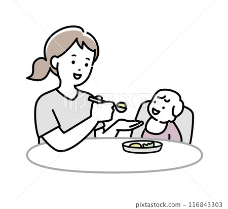 媽媽餵寶寶喝奶的插畫素材 116843303