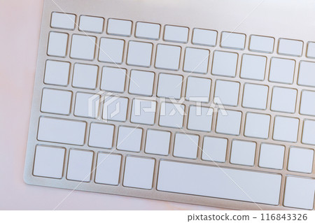 Clear keyboard with blank buttons without any inscriptions Clear keyboard with blank buttons without any inscriptions 116843326