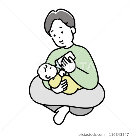 父親給嬰兒餵奶插畫素材 116843347