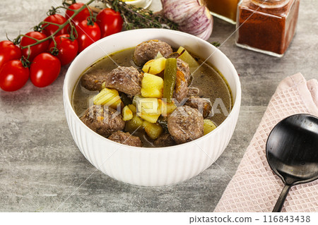 Soup with meatball and potato Soup with meatball and potato 116843438