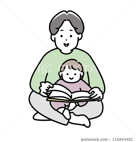 Illustration material of a father reading a book and a baby reading a book Illustration material of a father reading a book and a baby reading a book 116843482