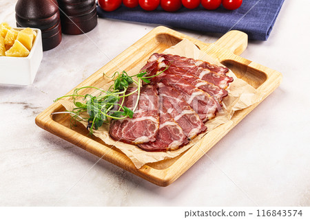 Italian pork sausage - prosciutto crudo Italian pork sausage - prosciutto crudo 116843574